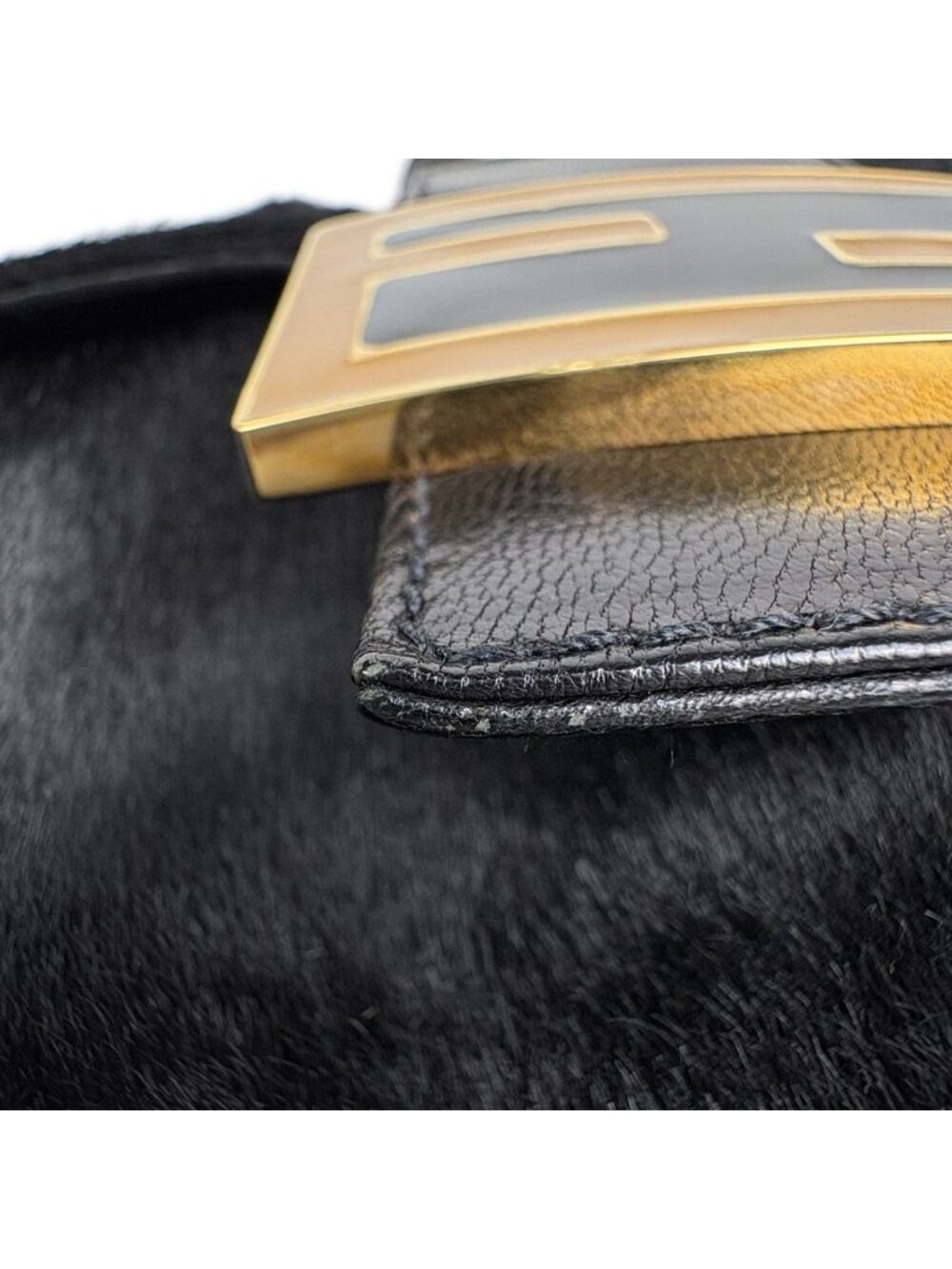 Fendi Zucca Logo Shoulder Bag Mamma Baguette Calf Hair Black - Picture 8 of 12